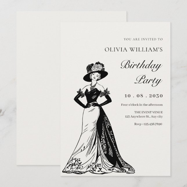 Invitation robe femme vintage (Devant / Derrière)
