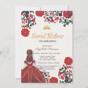 Invitation Robe Fiesta mexicaine Tiara Fleurs Douce 16