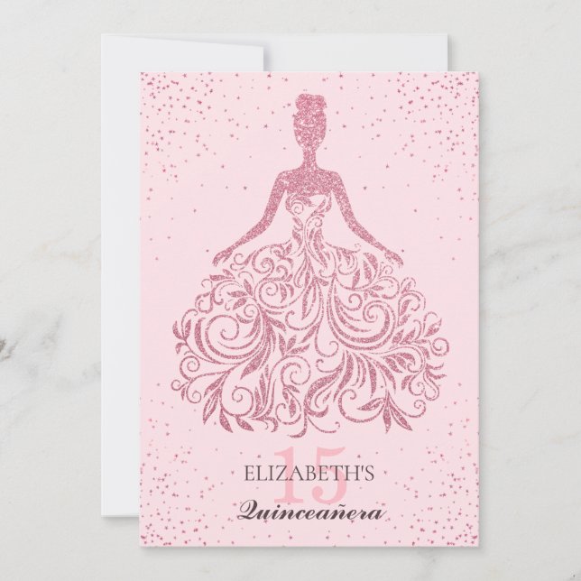 Invitation Robe Fille Blush Sparkle Quinceañera Parties scint (Devant)