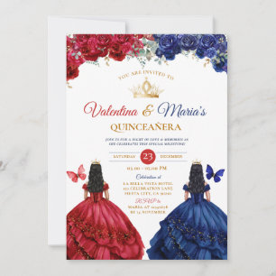 Invitation Robe fille jumelle Quinceañera 15 Anos Fleurs Or