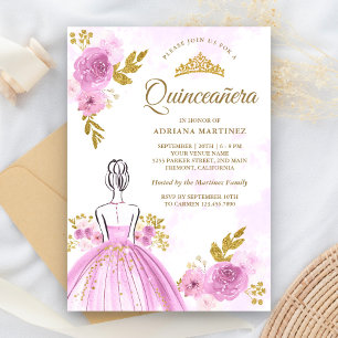 Invitation Robe Fleurie Violette Princesse Or Quinceanera
