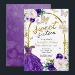 Invitation Robe Fleurie Violette "Sweet 16" Papillon<br><div class="desc">Adérables invitations pour un anniversaire sweet sixteen avec des fleurs dorées violettes. Facile à personnaliser avec vos détails. N'hésitez pas à me contacter via le chat si vous avez des questions sur l'œuvre d'art ou si vous avez besoin d'une personnalisation. Consultez la collection pour d'autres articles. REMARQUE IMPORTANTE : Pour...</div>
