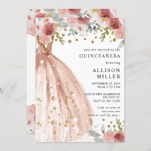 Invitation Robe Floral Chic Blush Gold Parties scintillant QU