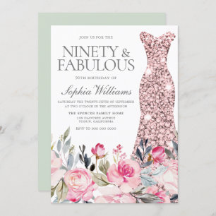 Invitation Robe florale Blush 90 et fabuleux 90e anniversaire