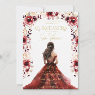 Invitation Robe Florale Bourgogne Gown Floral Quinceañera