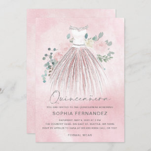 Invitation Robe florale de parties scintillant d'argent blanc