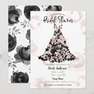 Invitation Robe Florale Élégante de Couleur Noir avec Fard à 