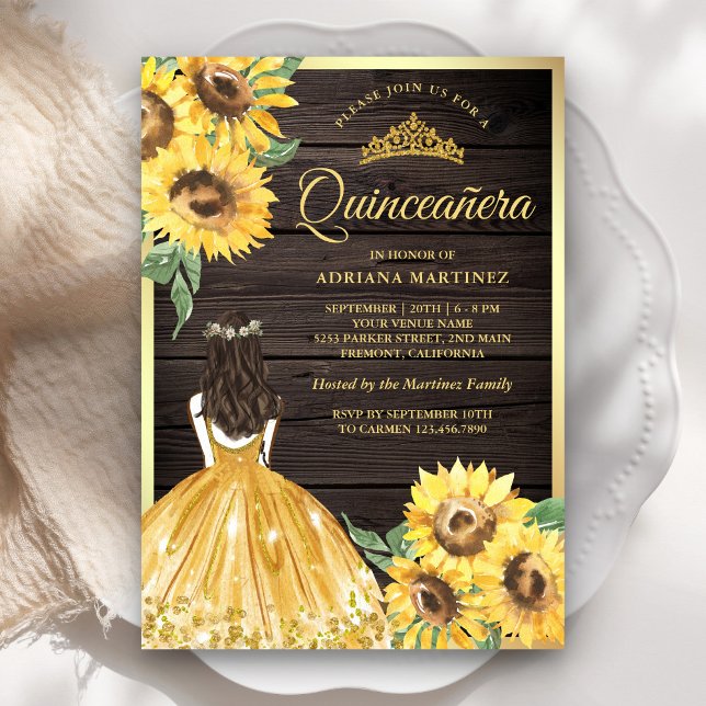 Invitation Robe Florale Jaune Fleurs de Soleil Bois Quinceane (Créateur téléchargé)