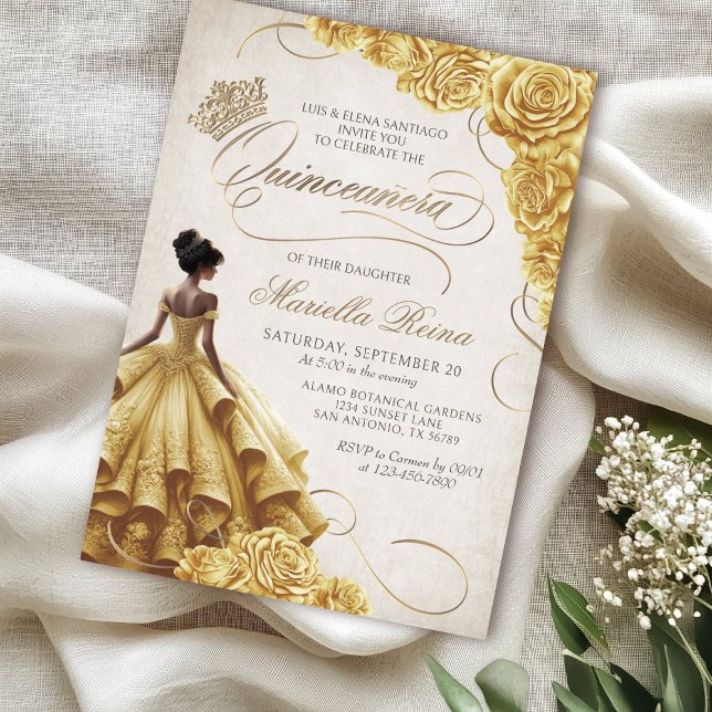 Invitation Robe Florale Jaune Quinceañera (Créateur téléchargé)