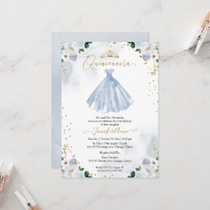 Invitation Robe florale Quinceanera bleu Aquarelle