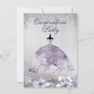 Invitation Robe Florale Quinceanera d'Argent Violet
