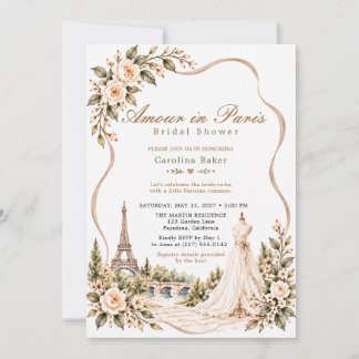 Invitation Robe Florale Romantique Parisienne Taupe Cérémonie