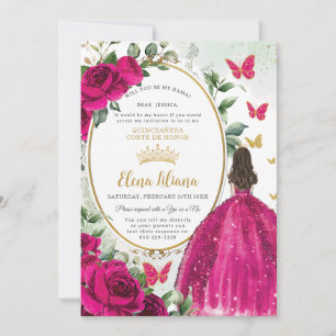 Invitation Robe Florale rose Fuchsia Quinceañera Demande de D
