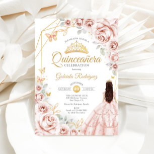 Invitation Robe Florale rose or rose Quinceanera