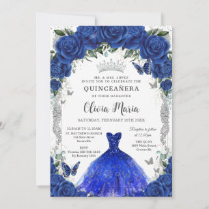 Invitation Robe Florale Rose Royale Quinceañera Argent