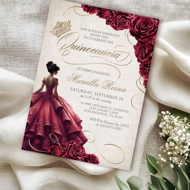 Invitation Robe Florale Rouge Quinceañera (Créateur téléchargé)
