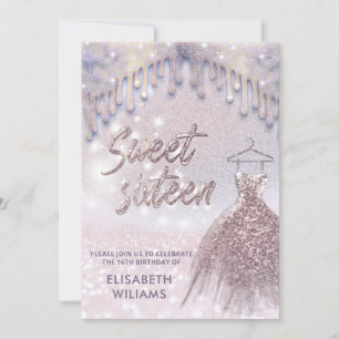 Invitation Robe Girly chic goutte d'or rose glittery ombre