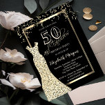 Invitation Robe Gold Sequins 50e anniversaire<br><div class="desc">Les paillettes d'or s'habillent et confettis sur arrière - plan noir.</div>