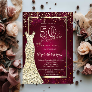 Invitation Robe Gold Sequins Bourgogne 50e anniversaire