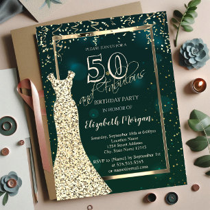 Invitation Robe Gold Sequins Vert 50e anniversaire
