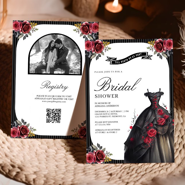 Invitation Robe gothique Roses rouges Code QR Baby Shower (Créateur téléchargé)