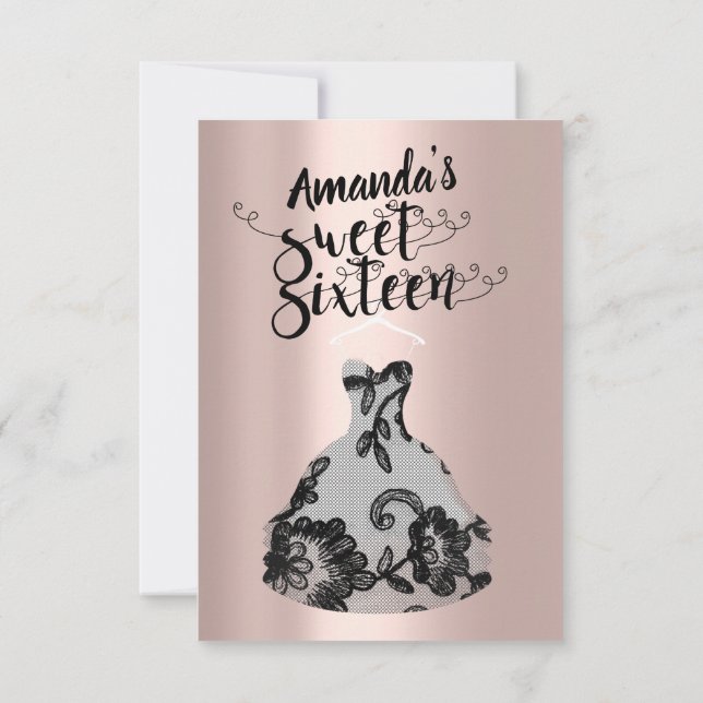 Invitation Robe gris argent Rose Sweet sixteen Script robe (Dos)