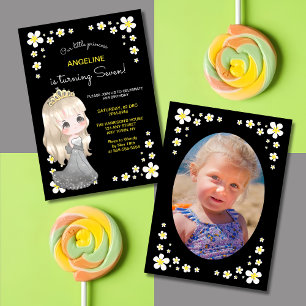 Invitation Robe gris mignonne Princesse Floral Photo Annivers