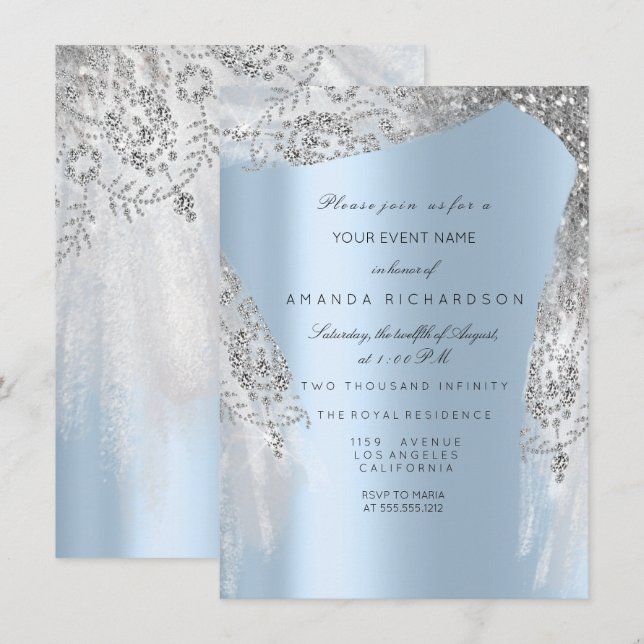 Invitation Robe grise argentée pour douzième anniversaire de  (Devant / Derrière)