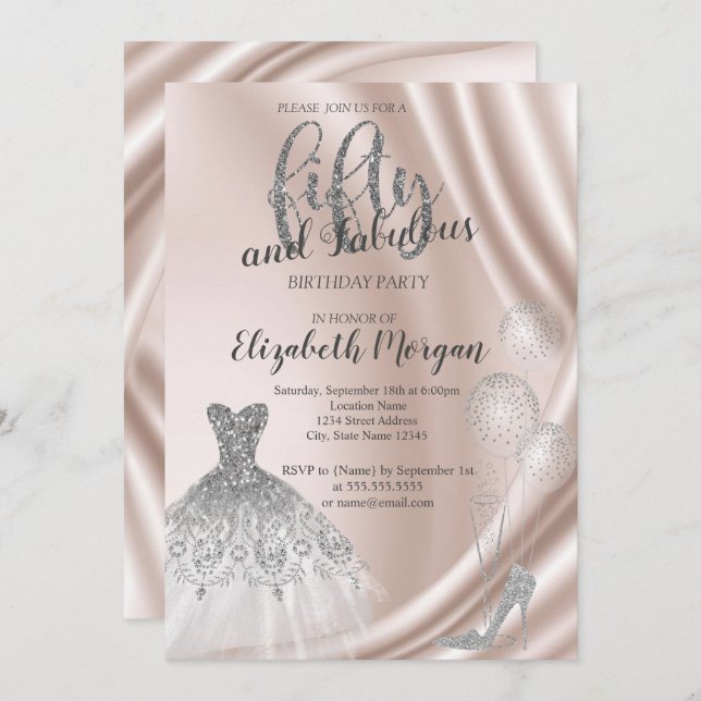 Invitation Robe haute talons en argent 50e fête d'anniversair (Devant / Derrière)