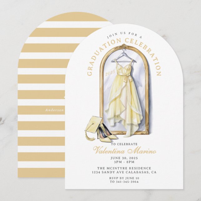 Invitation Robe jaune élégante et fantaisiste pour la remise  (Devant / Derrière)