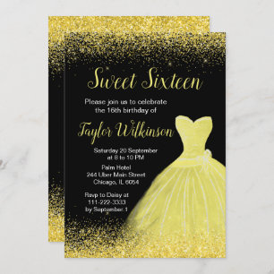 Invitation Robe Jaune Lumineuse Faux Parties scintillant Douc