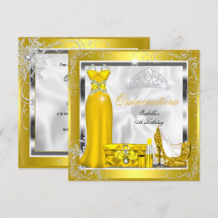 Invitation Robe jaune or argent pour fête de Quinceañera S5