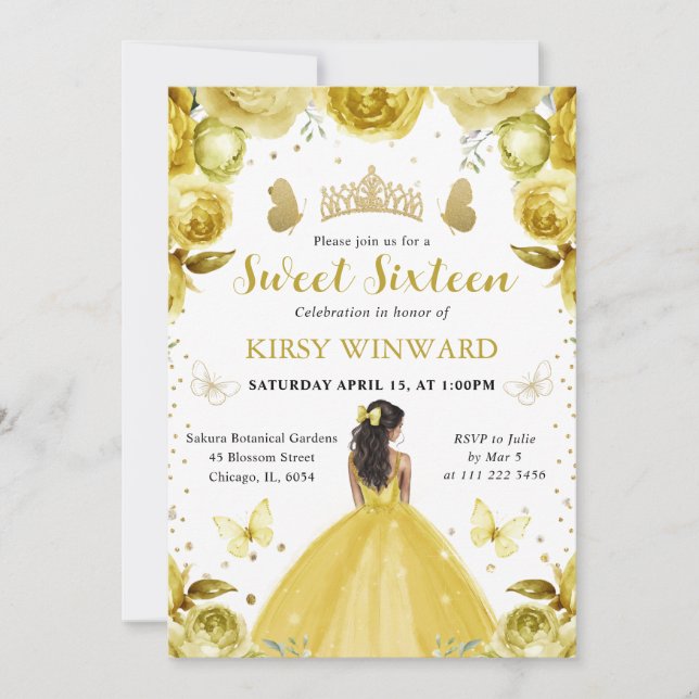 Invitation Robe Jaune Peau Foncée Princesse Sweet 16 (Devant)