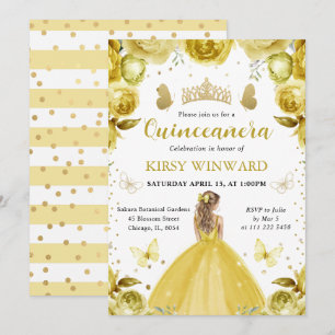 Invitation Robe jaune princesse blonde Quinceanera
