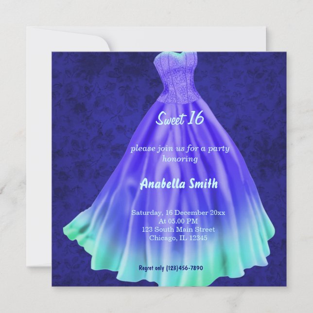 Invitation Robe longue Sweet 16 (Bleu) (Devant)