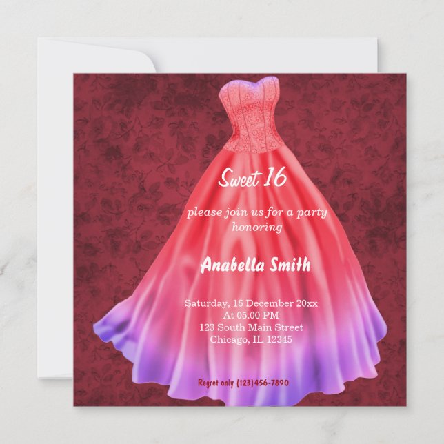 Invitation Robe longue Sweet 16 (Rouge) (Devant)
