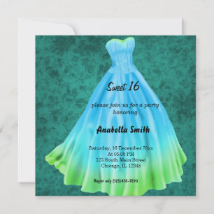 Invitation Robe longue Sweet 16 (Turquoise)