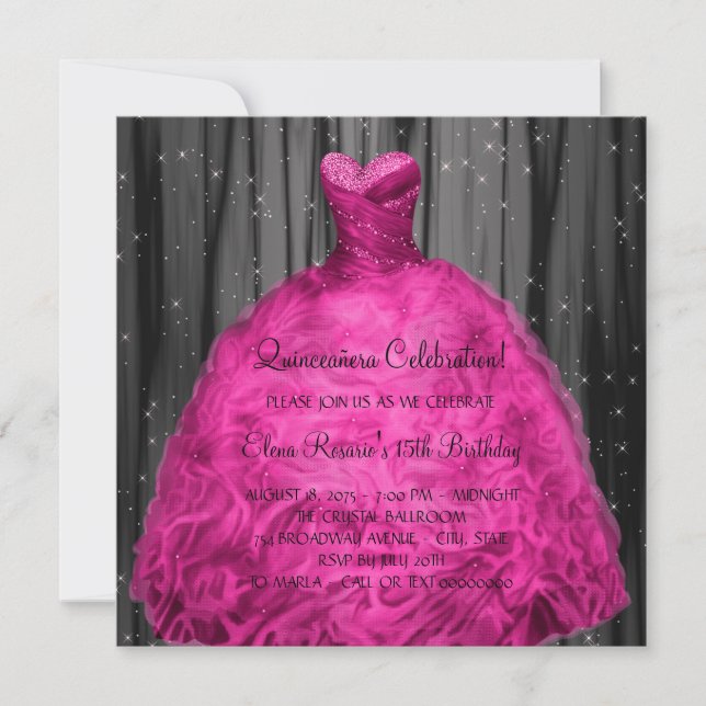 Invitation Robe Magenta Quinceanera (Devant)