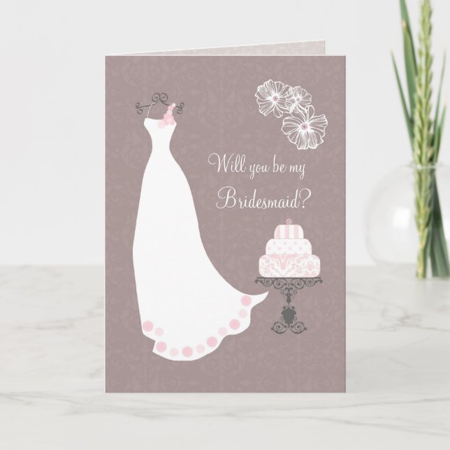 Invitation Robe Mariage blanche et gâteau Bridesmaid Demande (Devant)