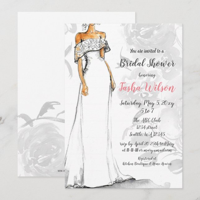 Invitation Robe Mariage blanche Fête des mariées élégante (Devant / Derrière)