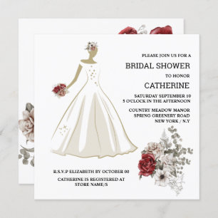 Invitation Robe mariage blanche rouge rose fleurs florales ch