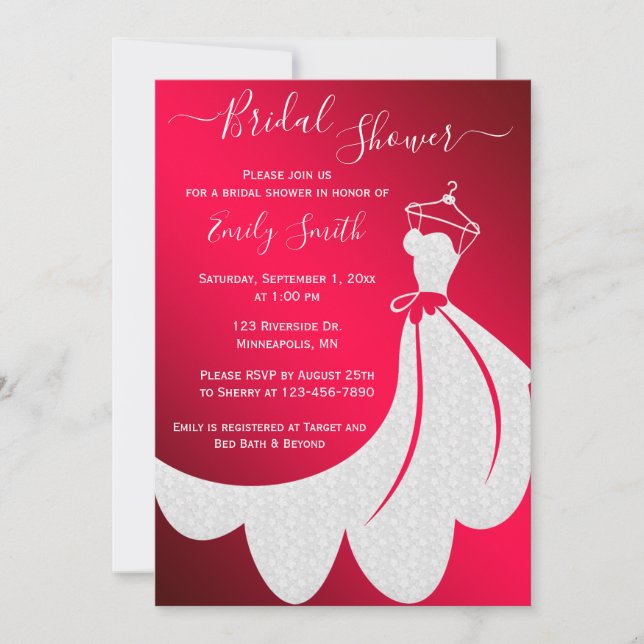 Invitation Robe Mariage blanche sur Fête des mariées rouge (Devant)