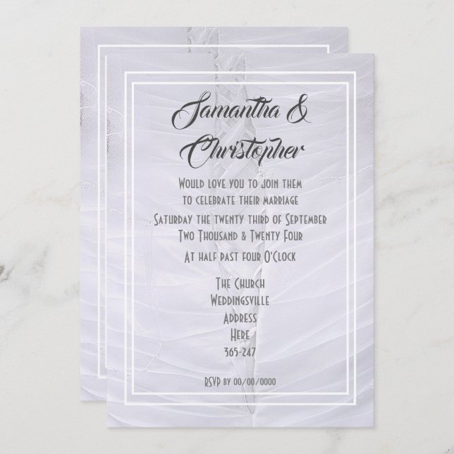 Invitation Robe mariage en dentelle blanche (Devant / Derrière)