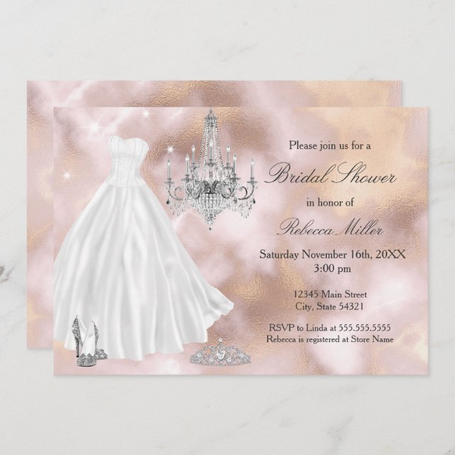 Invitation Robe Mariage Fête des mariées Marbre beige Blanc (Devant / Derrière)