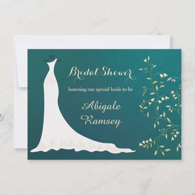 Invitation robe mariage, fleurs sur Fête des mariées turquois (Devant)