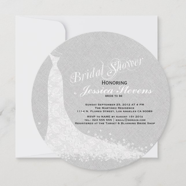 Invitation Robe Mariage Lin Gris Clair Et Dentelle Blanche (Devant)