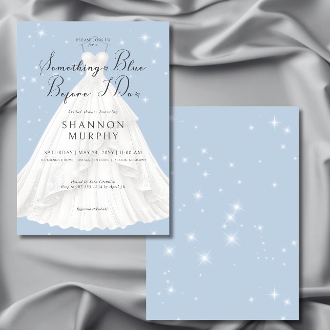 Invitation Robe Mariage moderne Quelque chose Blue Sparkle Do (Modern Wedding Dress Something Blue Sparkle Shower Invitation)