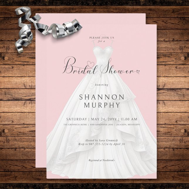 Invitation Robe Mariage moderne sur Fête des mariées rose (Modern Wedding Dress on Pink Bridal Shower Invitation)