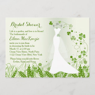 Invitation robe mariage, shamrock dans un pré, Fête des marié