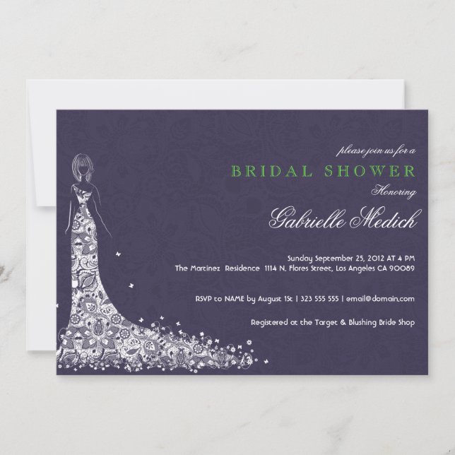 Invitation Robe Mariage violet et blanc profond et dentelle V (Devant)